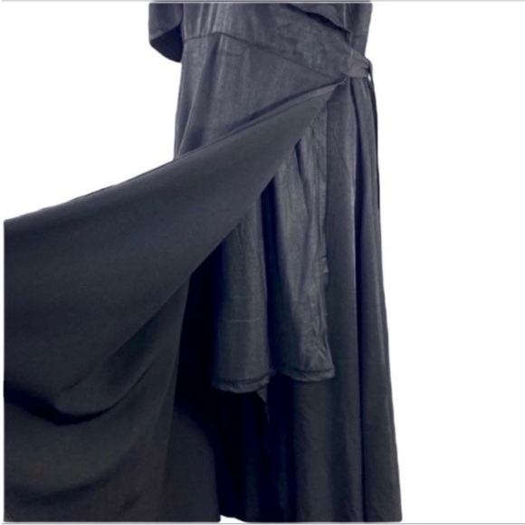 L LOVE Ruffle Drop Shoulder Wrap Dress S black - Picture 7 of 11